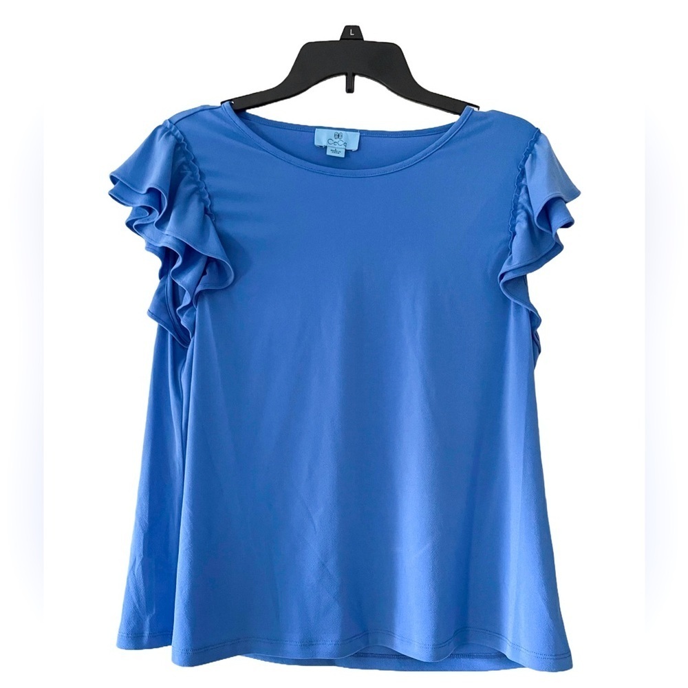 CeCe Large Blue Ruffle Sleeve Blouse‎ NWT